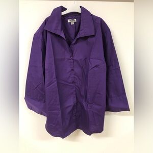 Women Big Size Causal Lightweight Poplin V-Neck 3/4 Sleeve Top Blouse Purple